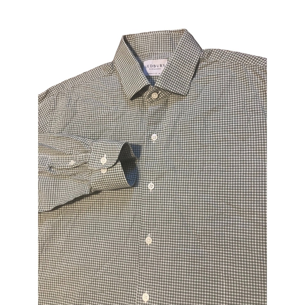 Ledbury Men's Classic Fit Green Check Cotton Dress Shirt 16.5/L